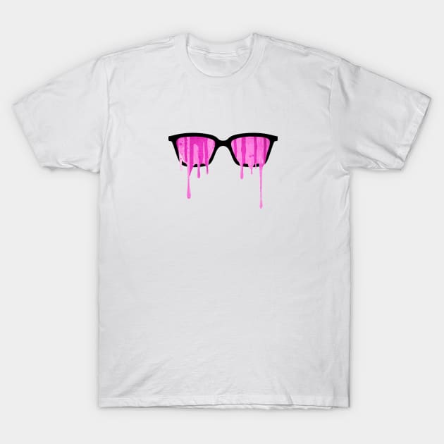 Pink Watercolor Nerd Glasses with Melting Ink Drops / Trippy Splatter T-Shirt by badbugs